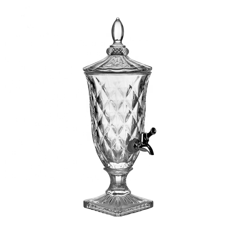 Large size 3L high quality transparent engraved glass dispenser for beverage juice serving