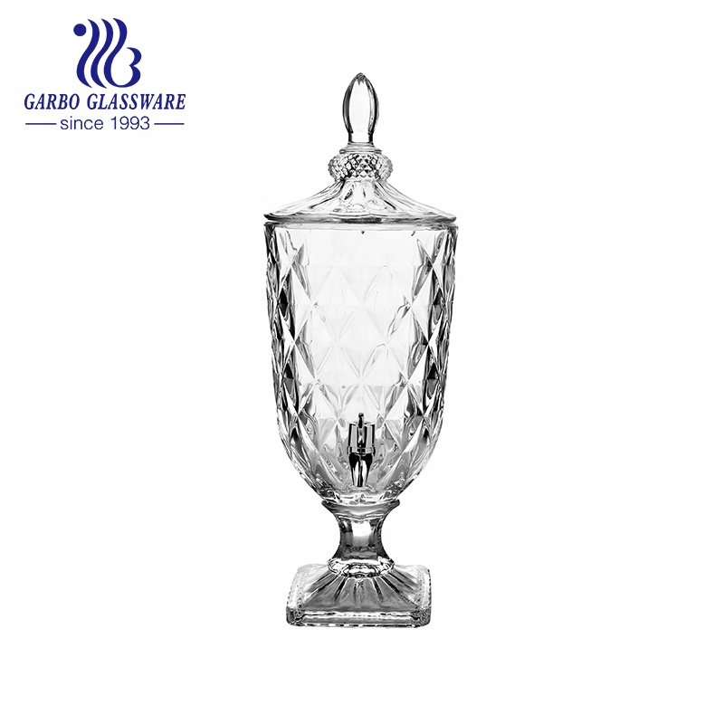 Large size 3L high quality transparent engraved glass dispenser for beverage juice serving