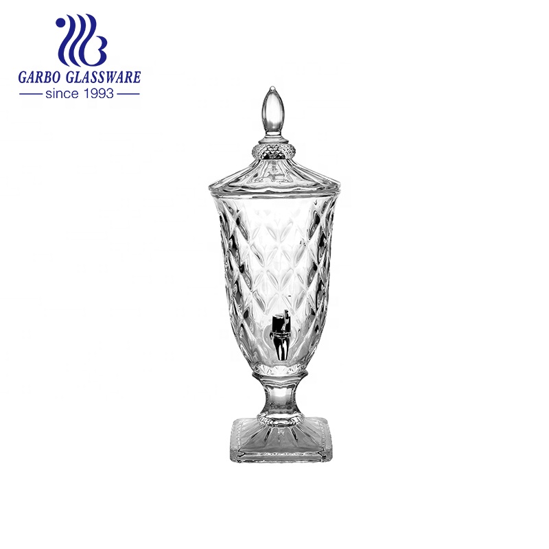 Large size 3L high quality transparent engraved glass dispenser for beverage juice serving