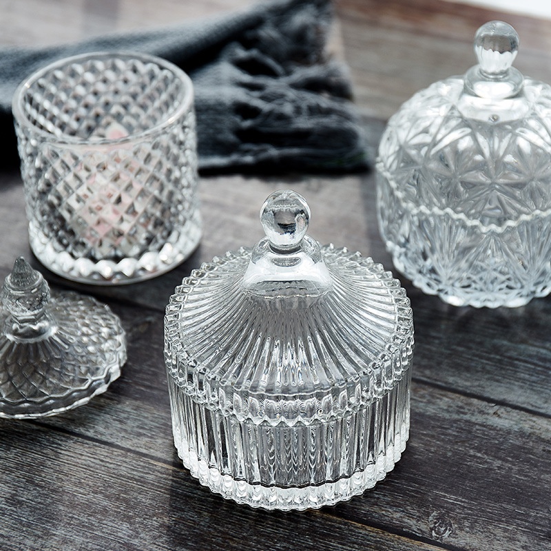 Large size candy glass jar clear cookie candy jars round color glass Roman candlestick with lid