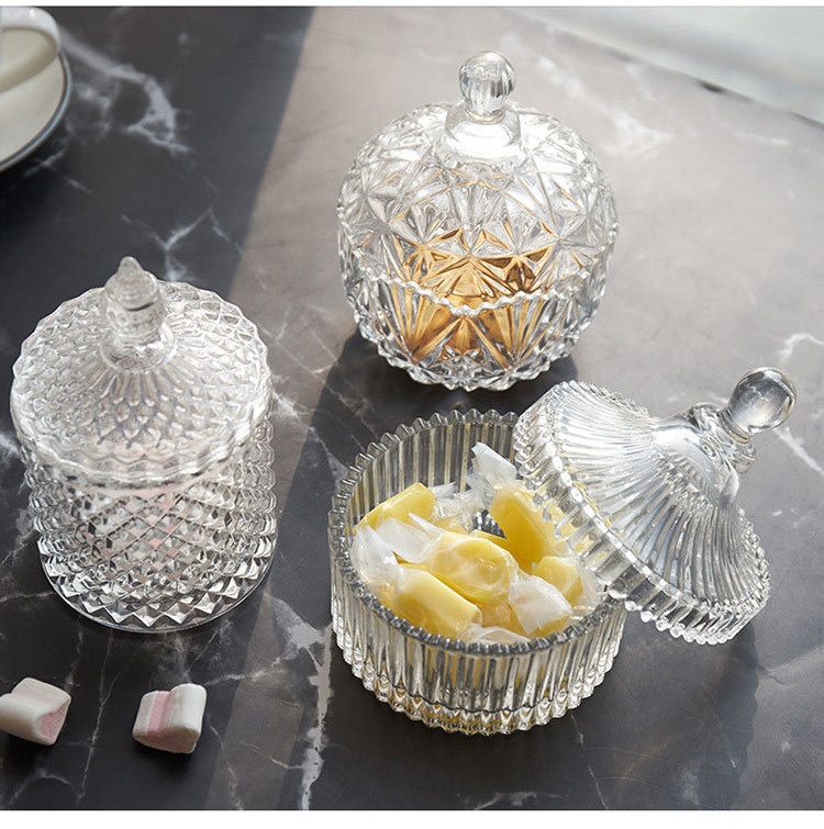 Large size candy glass jar clear cookie candy jars round color glass Roman candlestick with lid