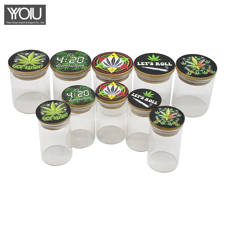 Large solid wood lid with patterned glass sealed jar transparent tobacco moisturizing storage jar storage bottle