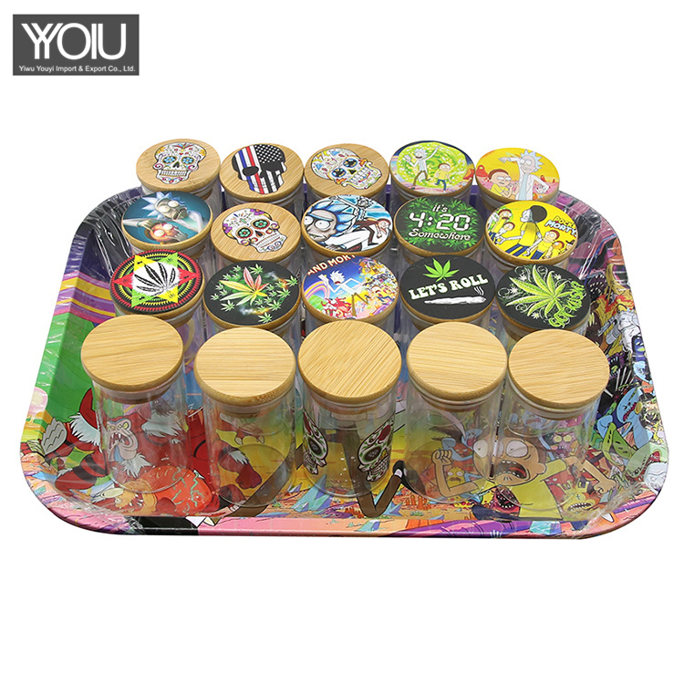 Large solid wood lid with patterned glass sealed jar transparent tobacco moisturizing storage jar storage bottle