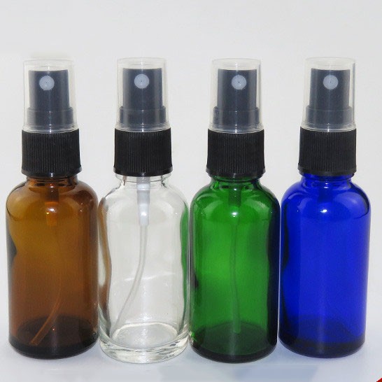 Large stock amber clear blue green 30ml glass bottle with spray cap for e liquid glass bottle
