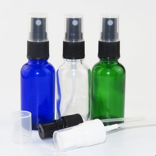 Large stock amber clear blue green 30ml glass bottle with spray cap for e liquid glass bottle
