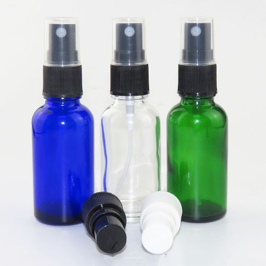 Large stock amber clear blue green 30ml glass bottle with spray cap for e liquid glass bottle