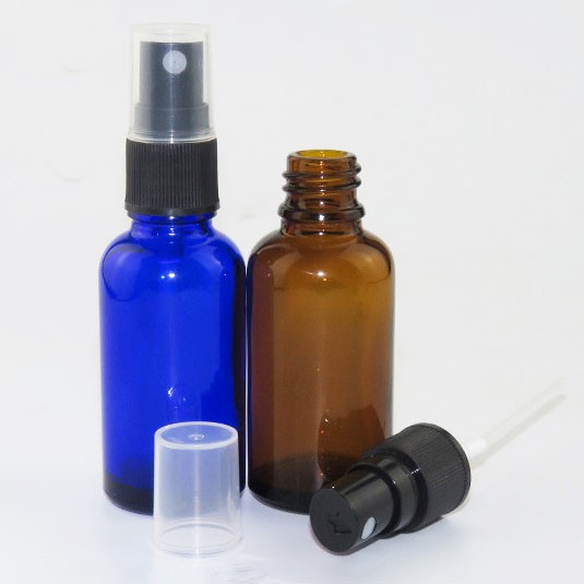 Large stock amber clear blue green 30ml glass bottle with spray cap for e liquid glass bottle