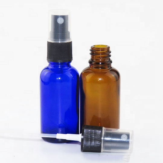 Large stock amber clear blue green 30ml glass bottle with spray cap for e liquid glass bottle