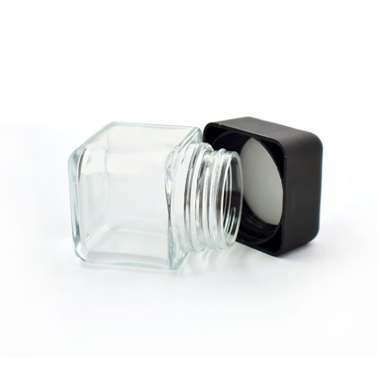 Large stock child resistant clear glass jar with lid