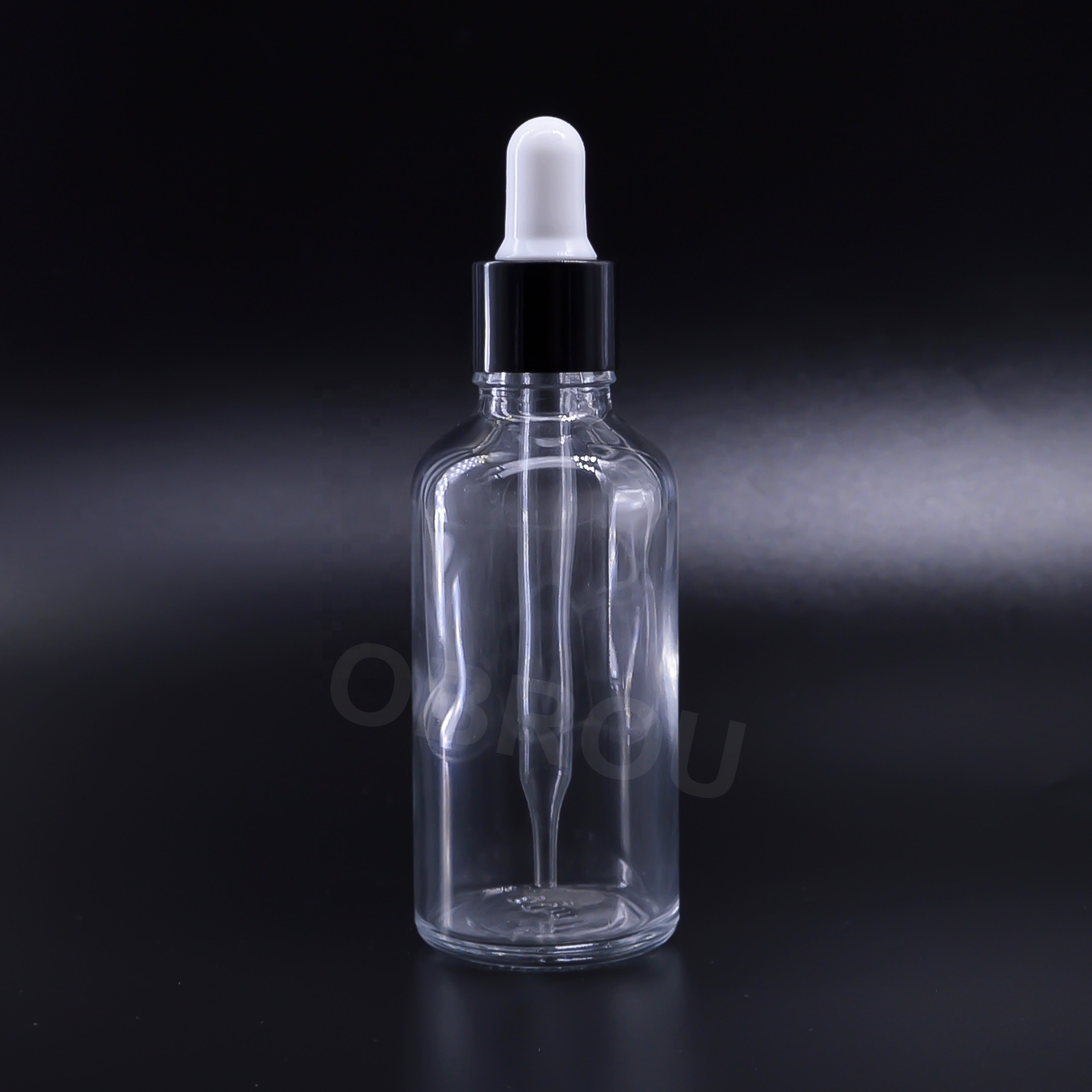 Large stock clear 100ml hot stamping printing essential oil glass dropper bottle with black aluminum cap