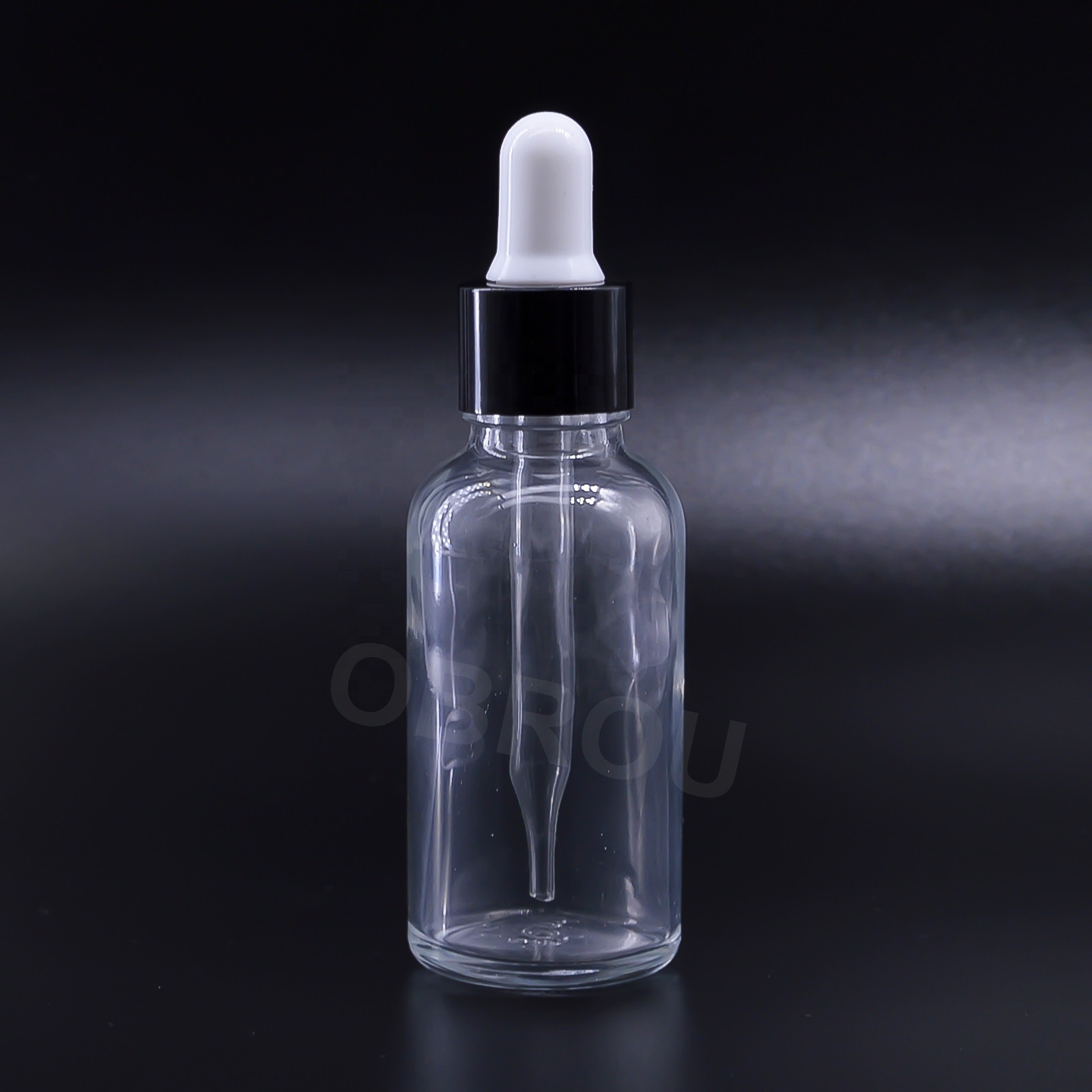 Large stock clear 100ml hot stamping printing essential oil glass dropper bottle with black aluminum cap