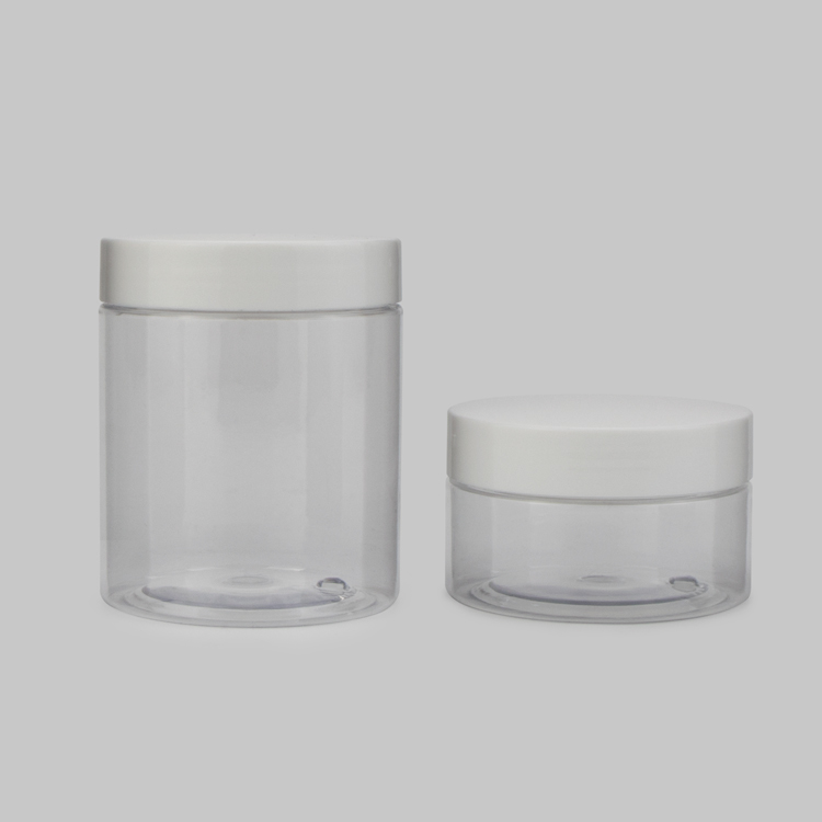 Large wholesale 150ml 180ml 300ml 5oz 6oz 10oz clear wide mouth round plastic weed jar containers with white lid