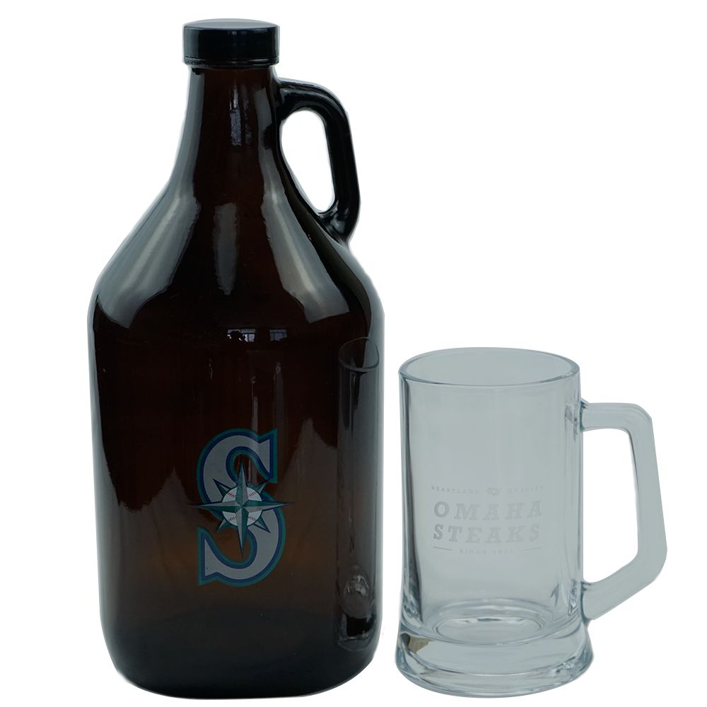 Laser Etched Logo Beer Growler Set 64oz in Amber Glass Material Collections