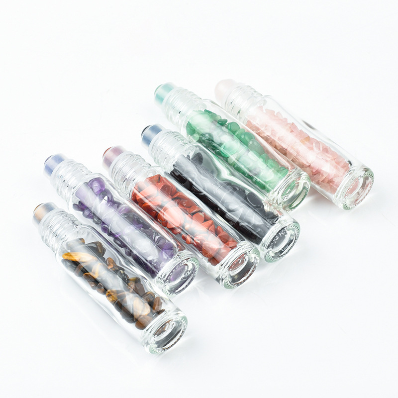Laser Logo Empty Gemstone 10ml Essential Oil Roller Bottle With Bamboo Shell