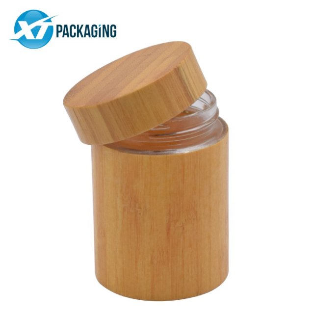 Laser engraving bamboo material 15ml 30ml 50ml glass jar cosmetic cream wooden cap packaging