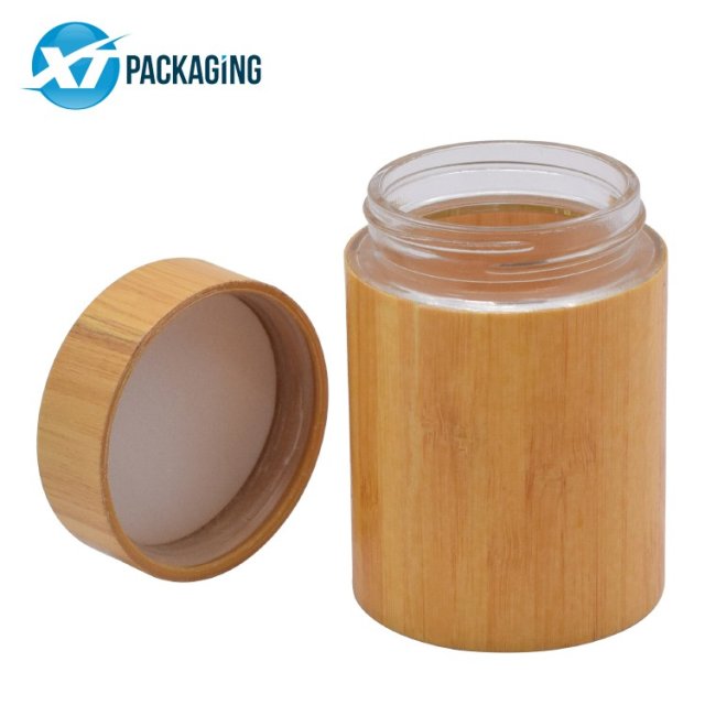 Laser engraving bamboo material 15ml 30ml 50ml glass jar cosmetic cream wooden cap packaging