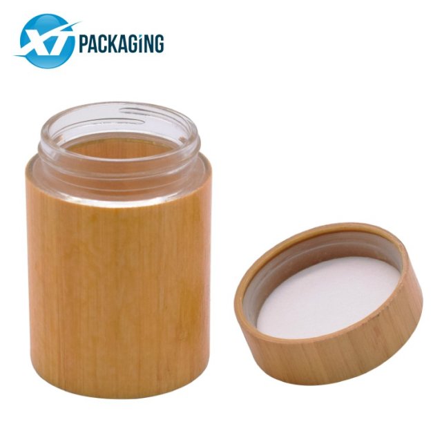 Laser engraving bamboo material 15ml 30ml 50ml glass jar cosmetic cream wooden cap packaging