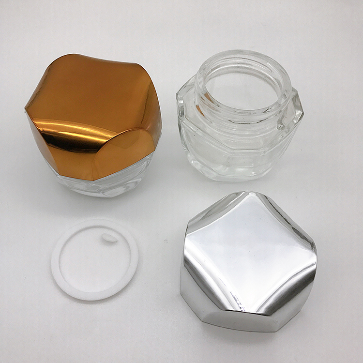 Latest Design Glass Cream Jar Polygon Shape Essence Cream Jar 30g Cosmetic Container
