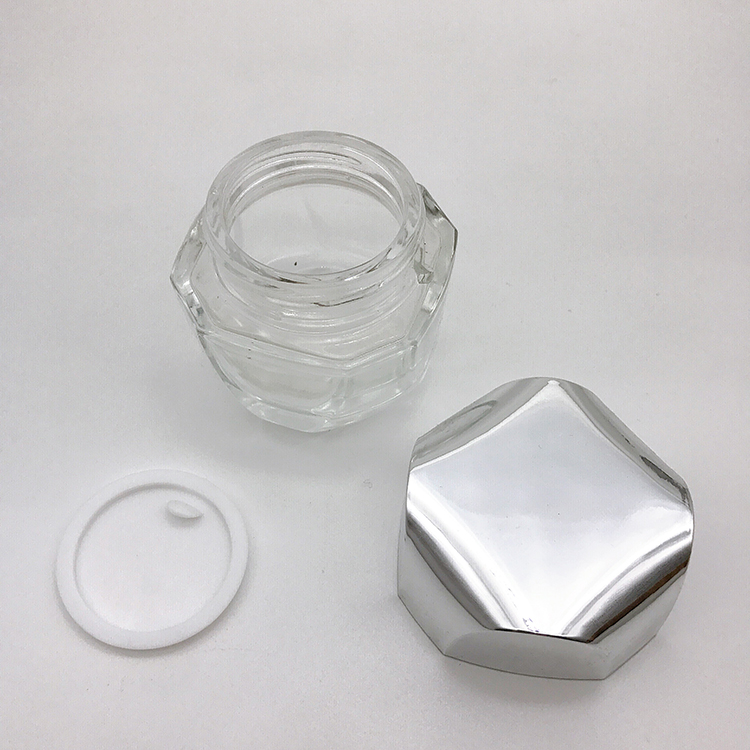 Latest Design Glass Cream Jar Polygon Shape Essence Cream Jar 30g Cosmetic Container