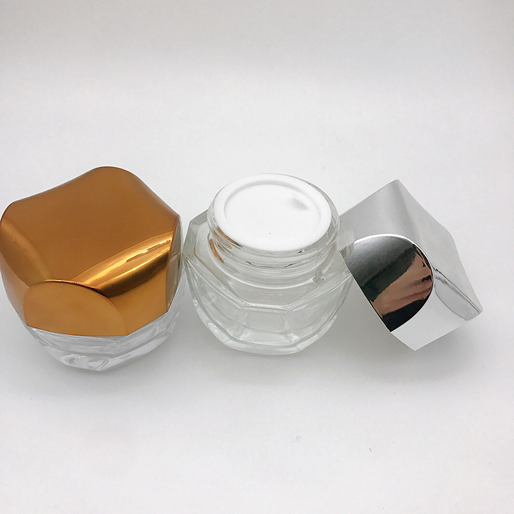 Latest Design Glass Cream Jar Polygon Shape Essence Cream Jar 30g Cosmetic Container