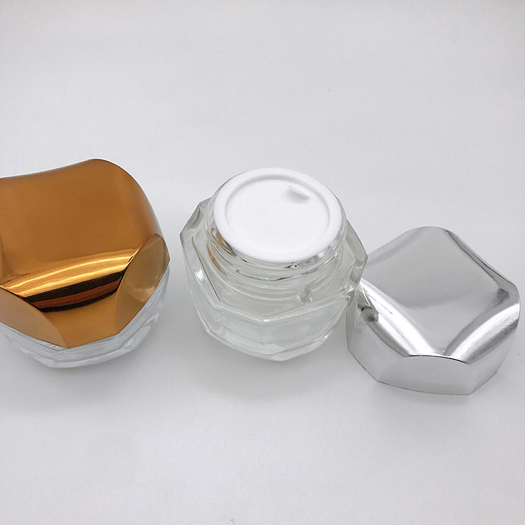 Latest Design Glass Cream Jar Polygon Shape Essence Cream Jar 30g Cosmetic Container