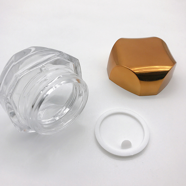 Latest Design Glass Cream Jar Polygon Shape Essence Cream Jar 30g Cosmetic Container