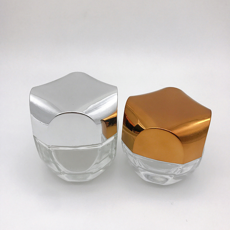 Latest Design Glass Cream Jar Polygon Shape Essence Cream Jar 30g Cosmetic Container