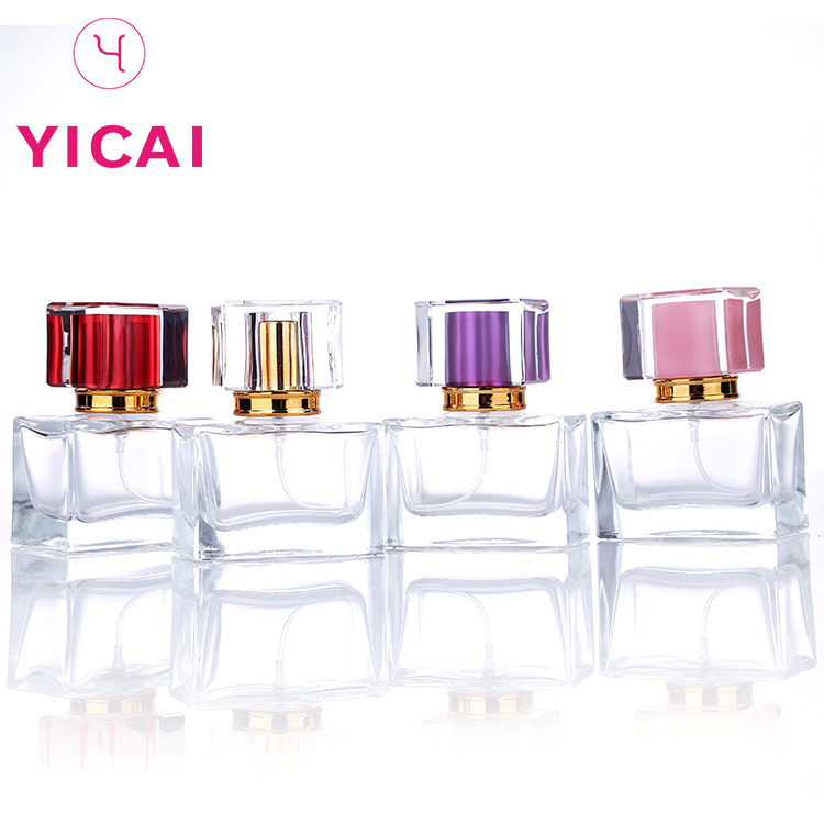 Latest Design Transparent 30ml Square Aluminum Cap Luxury Glass Perfume Spray Bottle