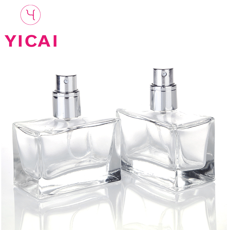 Latest Design Transparent 30ml Square Aluminum Cap Luxury Glass Perfume Spray Bottle