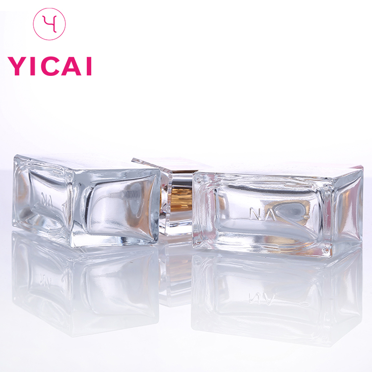 Latest Design Transparent 30ml Square Aluminum Cap Luxury Glass Perfume Spray Bottle
