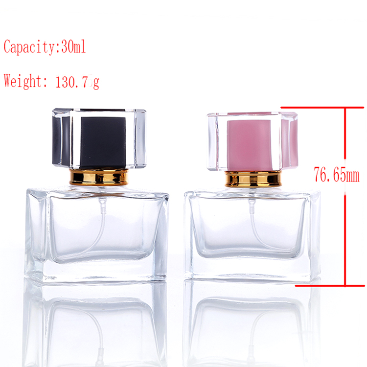 Latest Design Transparent 30ml Square Aluminum Cap Luxury Glass Perfume Spray Bottle
