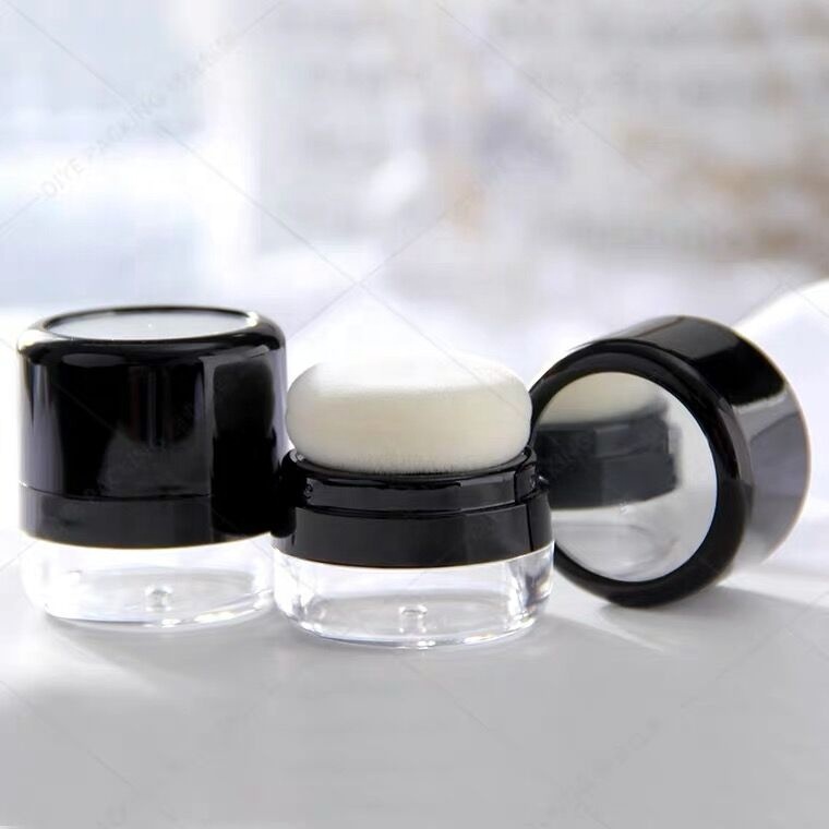 Latest best seller small mushroom head with mirror powder puff round plastic empty loose powder container