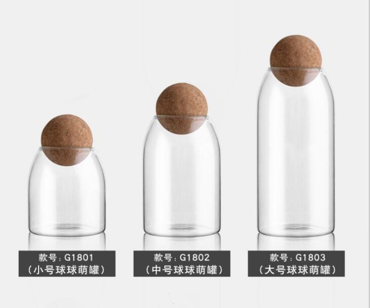 Lead-Free Sealed Clear Glass Jar 500ml With Ball Cork Food Storage Containers For Nuts Red Dates Medicinal Materials Coffee Tea