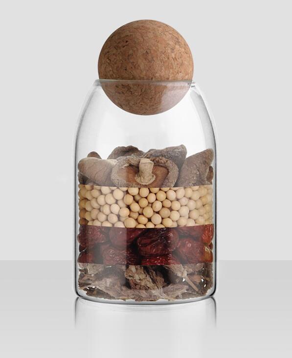 Lead-Free Sealed Clear Glass Jar 500ml With Ball Cork Food Storage Containers For Nuts Red Dates Medicinal Materials Coffee Tea