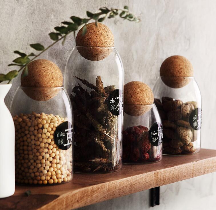 Lead-Free Sealed Clear Glass Jar 500ml With Ball Cork Food Storage Containers For Nuts Red Dates Medicinal Materials Coffee Tea