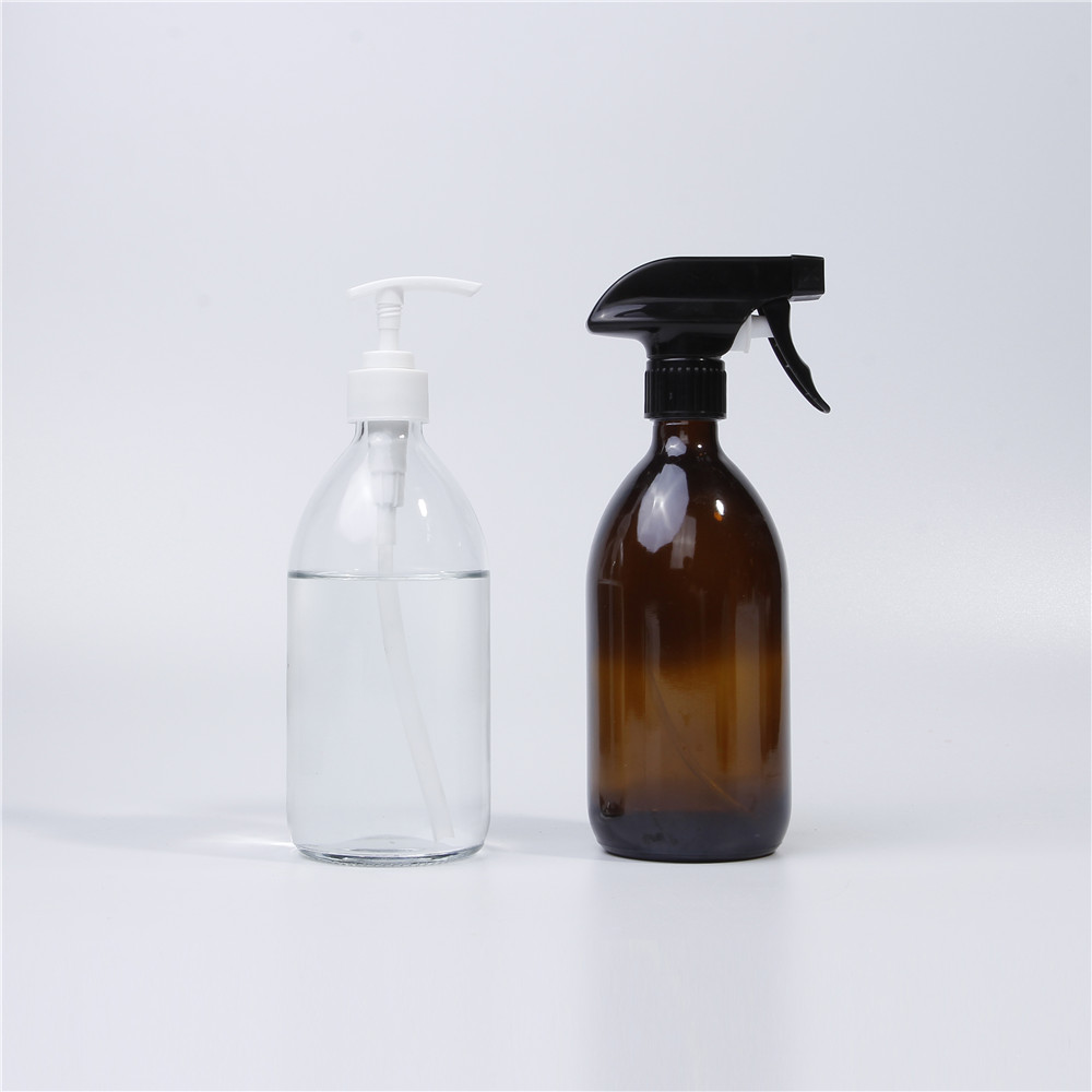 Leak Proof Empty 2oz 8oz 16oz Clear Round Mist Water Cleaner Glass Bottle With Sprayer