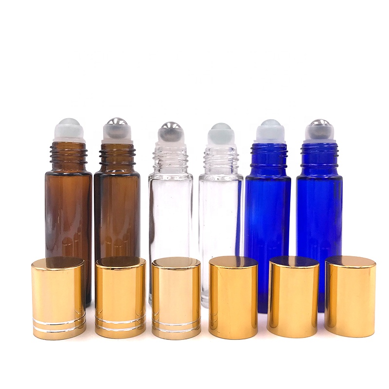 Leak proof 10ml Clear Amber Blue Glass Roll On Bottles 1/3oz eye cream Perfume bottle With Roller Ball