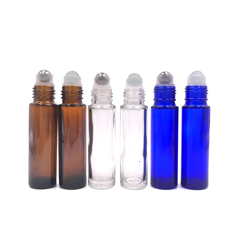 Leak proof 10ml Clear Amber Blue Glass Roll On Bottles 1/3oz eye cream Perfume bottle With Roller Ball