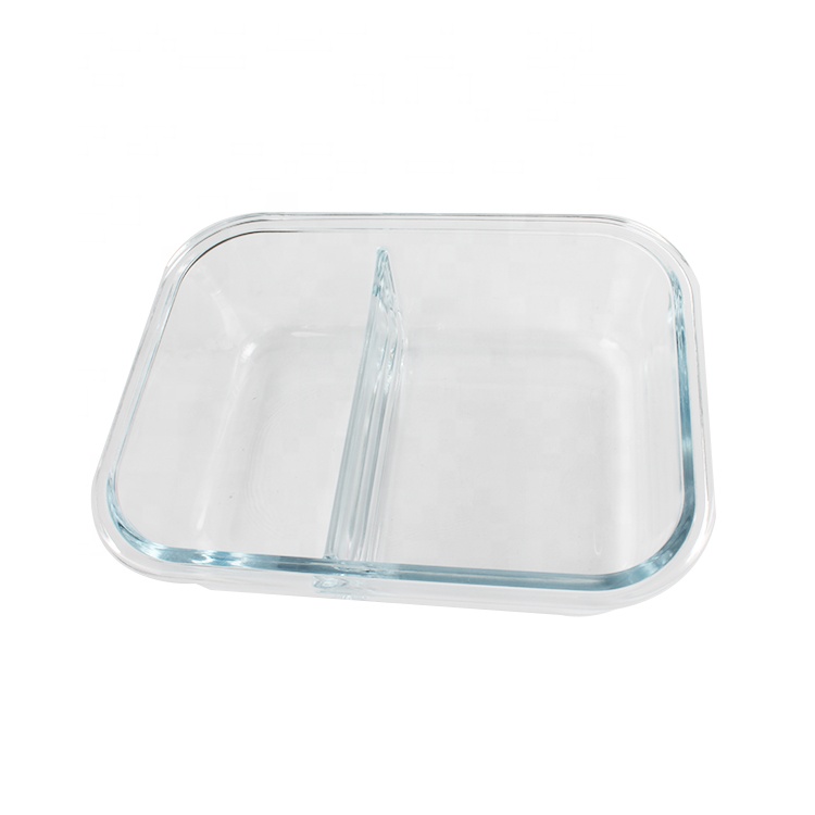 Leakproof clear 2 compartments bento box  glass meal prep containers portable salad food container