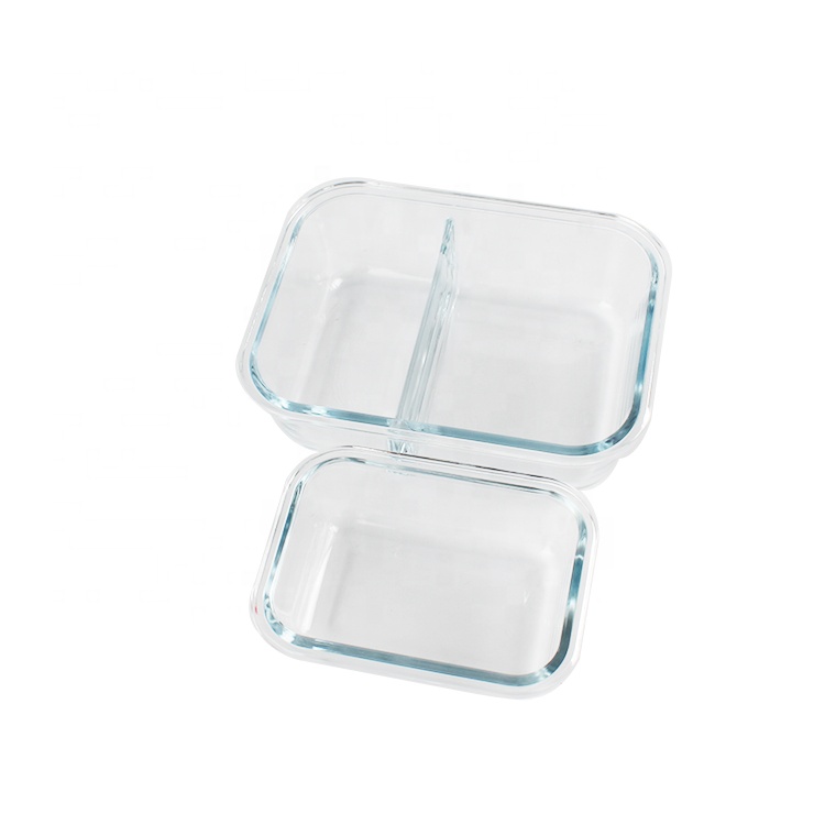 Leakproof clear 2 compartments bento box glass meal prep containers portable salad food container