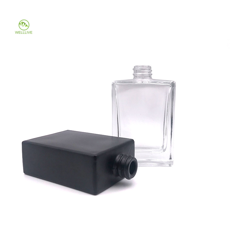 Leakproof safety screw twist lid 1oz transparent 30ml square matte black glass spray bottle for perfume