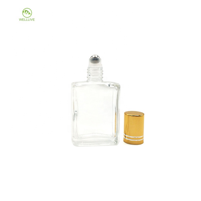 Leakproof screw cap 15ml clear square glass massage essential oil cosmetic roller bottle for medical beauty