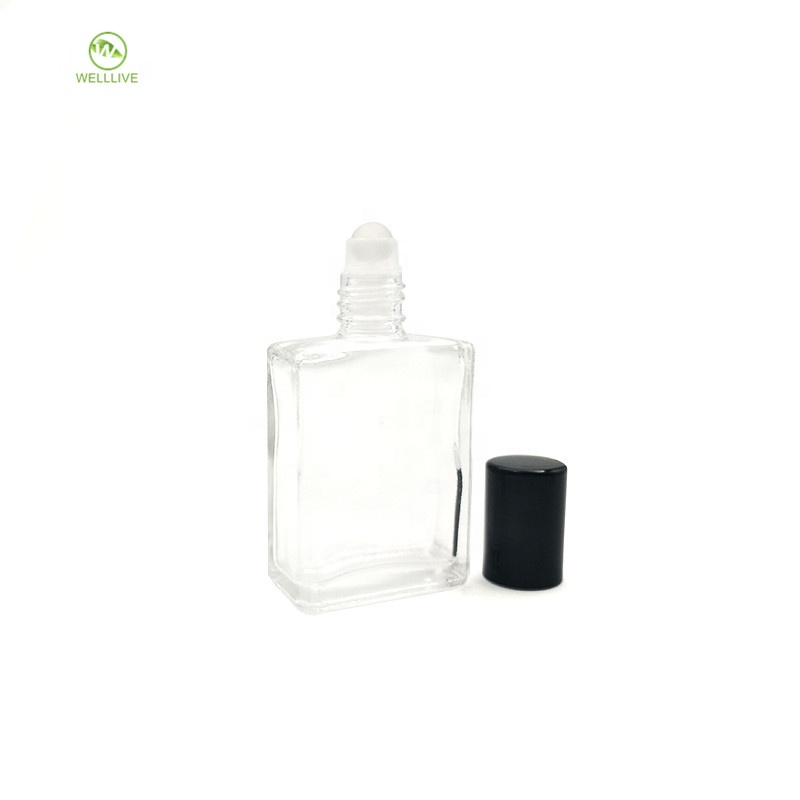 Leakproof screw cap 15ml clear square glass massage essential oil cosmetic roller bottle for medical beauty