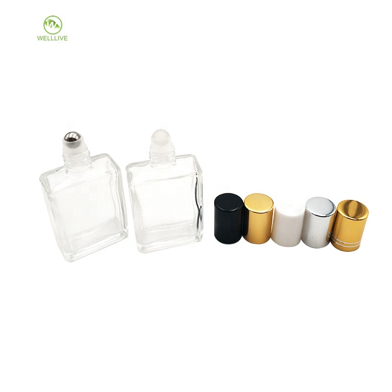 Leakproof screw cap 15ml clear square glass massage essential oil cosmetic roller bottle for medical beauty