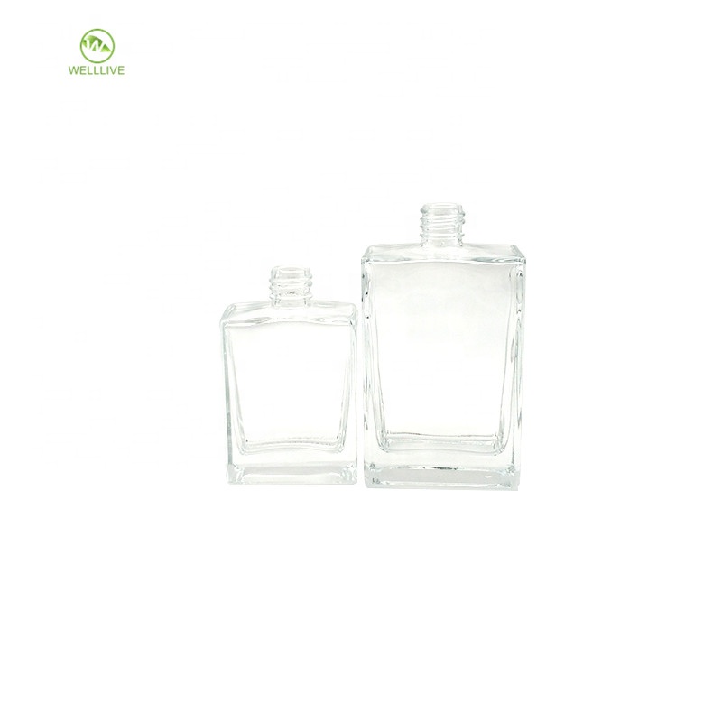 Leakproof screw thread cap 50ml 100ml clear square glass attar essential oil glass bottle for personal care