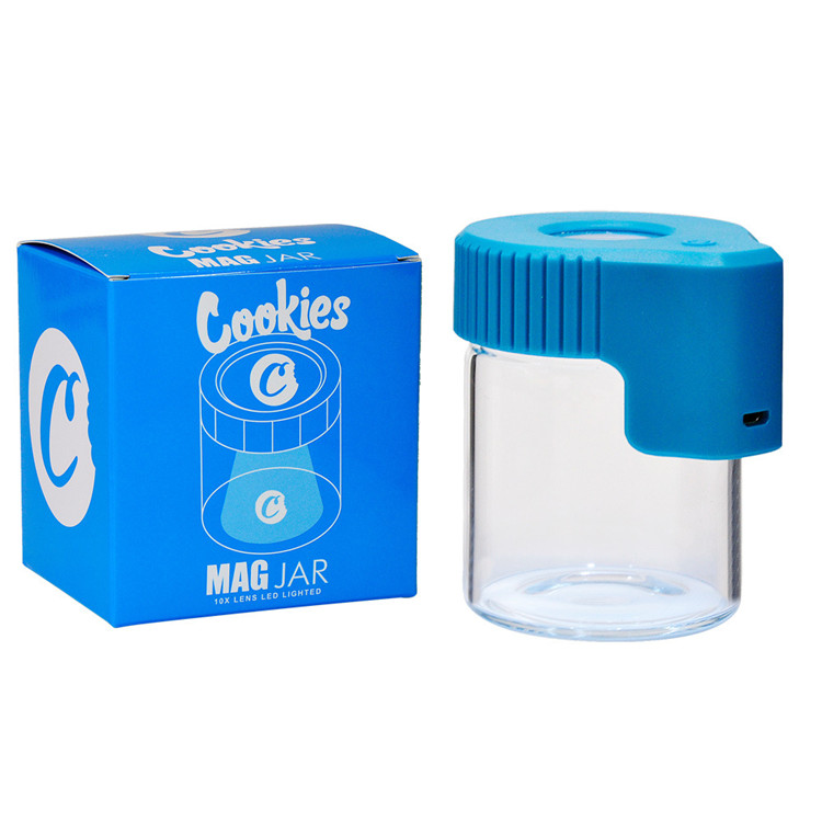 Led Light Glass Storage Bottles Magnifying Mag Jar Smoking Accessories Weed Stash Jar Herb Container Glass Jar with USB Charger