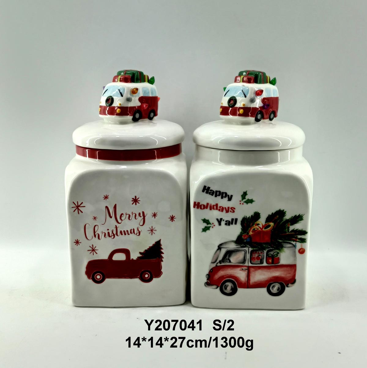 Led lighted ceramic cookie jar for 2021 Christmas decoration