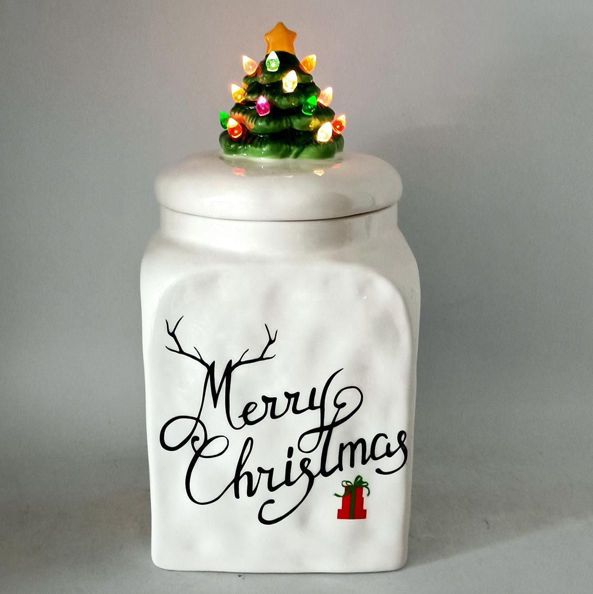 Led lighted ceramic cookie jar for 2021 Christmas decoration