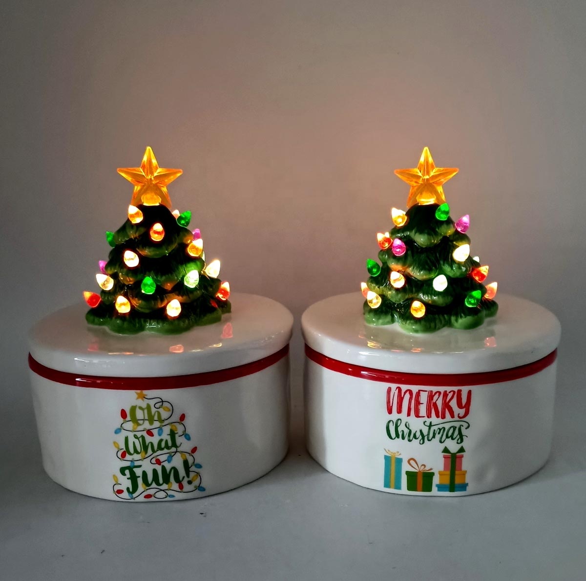 Led lighted ceramic cookie jar for 2021 Christmas decoration