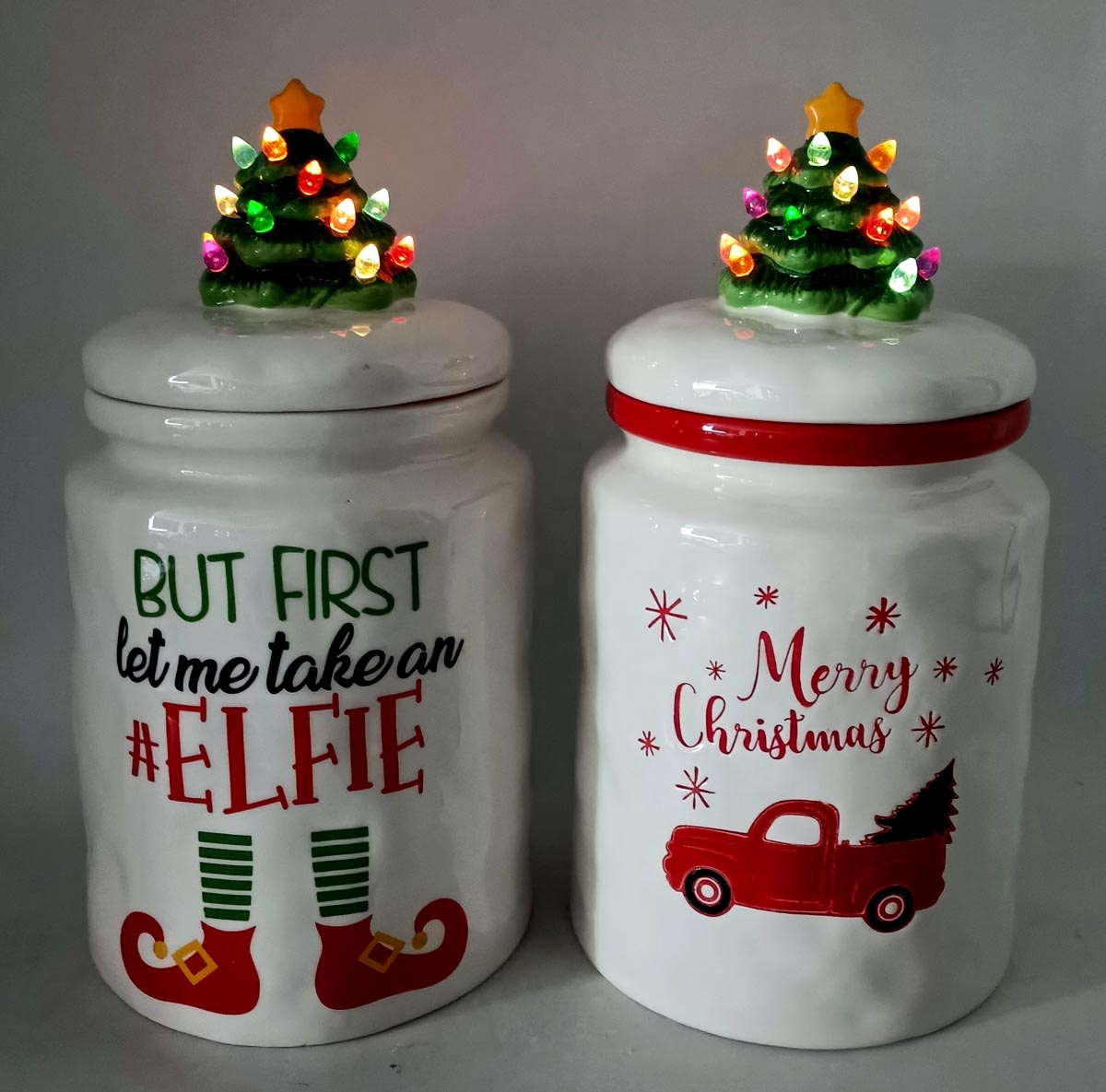 Led lighted ceramic cookie jar for 2021 Christmas decoration